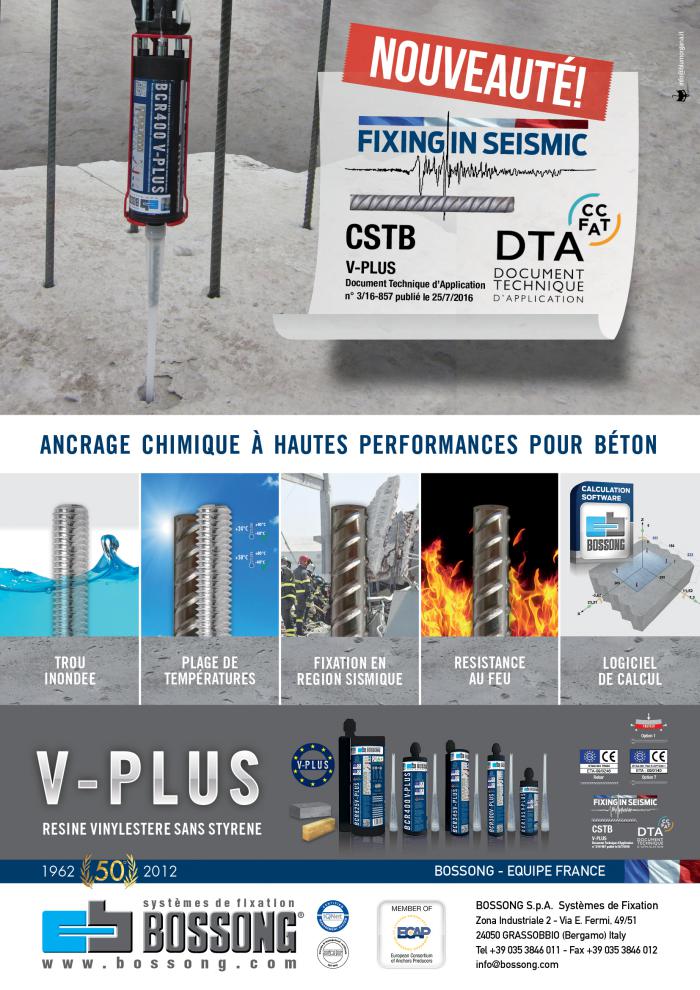 Nouveau DTA armatures en sismique pour resine V-Plus Bossong
